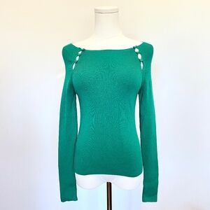 Mango MNG Retro Top Womens Small Sweater Y2K Emerald Green Cutout Fitted Club